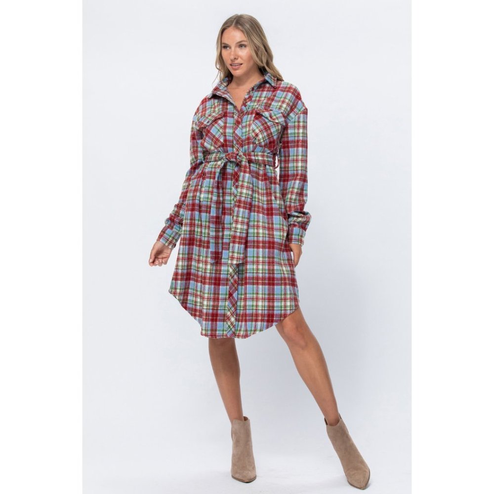 Maroon Checkered Print Dress